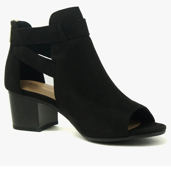 New Women's Cutout Side Strap Mid Black Chunky Heel Fashion Ankle Bootie - Picture 1 of 12